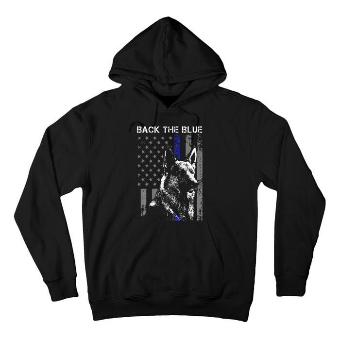 Back The Blue Thin Blue Line Flag K9 German Shepherd Police Tall Hoodie