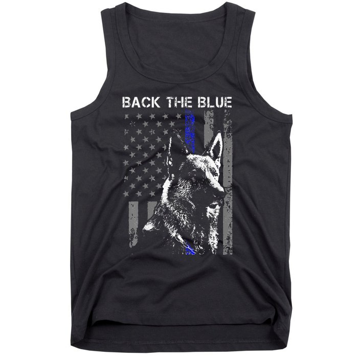 Back The Blue Thin Blue Line Flag K9 German Shepherd Police Tank Top