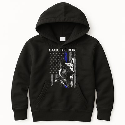 Back The Blue Thin Blue Line Flag K9 German Shepherd Police Kids Hoodie