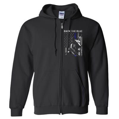 Back The Blue Thin Blue Line Flag K9 German Shepherd Police Full Zip Hoodie