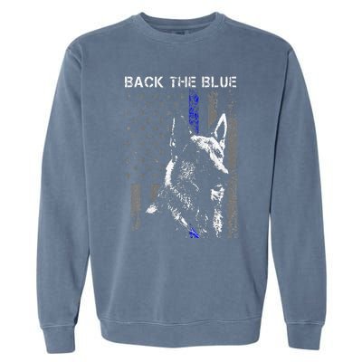 Back The Blue Thin Blue Line Flag K9 German Shepherd Police Garment-Dyed Sweatshirt