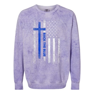 Back The Blue Jesus Faith Cross Police Thin Blue Line Flag Colorblast Crewneck Sweatshirt