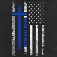 Back The Blue Jesus Faith Cross Police Thin Blue Line Flag 7 Panel Mesh Trucker Snapback Hat