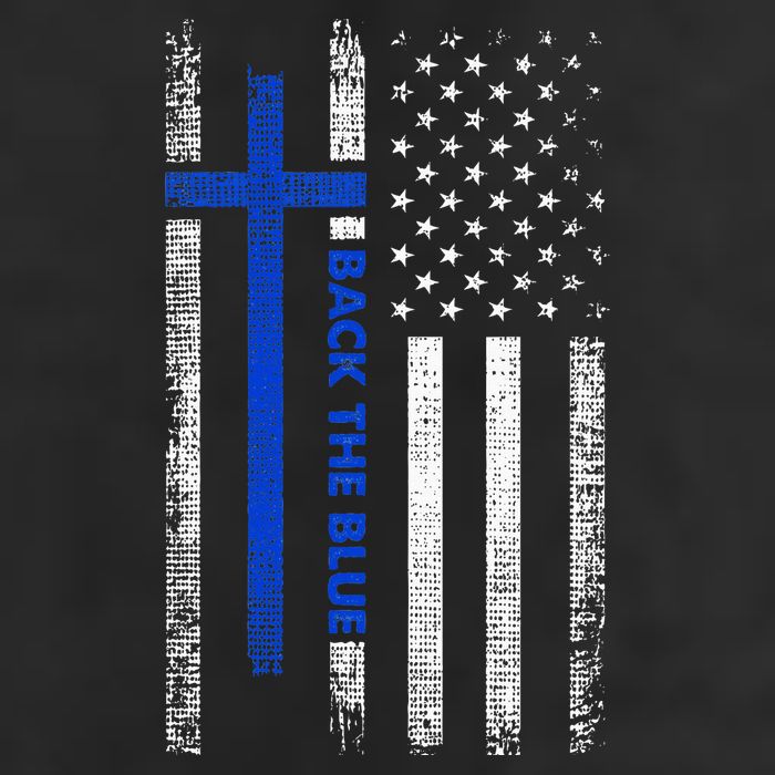 Back The Blue Jesus Faith Cross Police Thin Blue Line Flag 7 Panel Mesh Trucker Snapback Hat