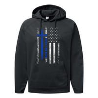 Back The Blue Jesus Faith Cross Police Thin Blue Line Flag Performance Fleece Hoodie