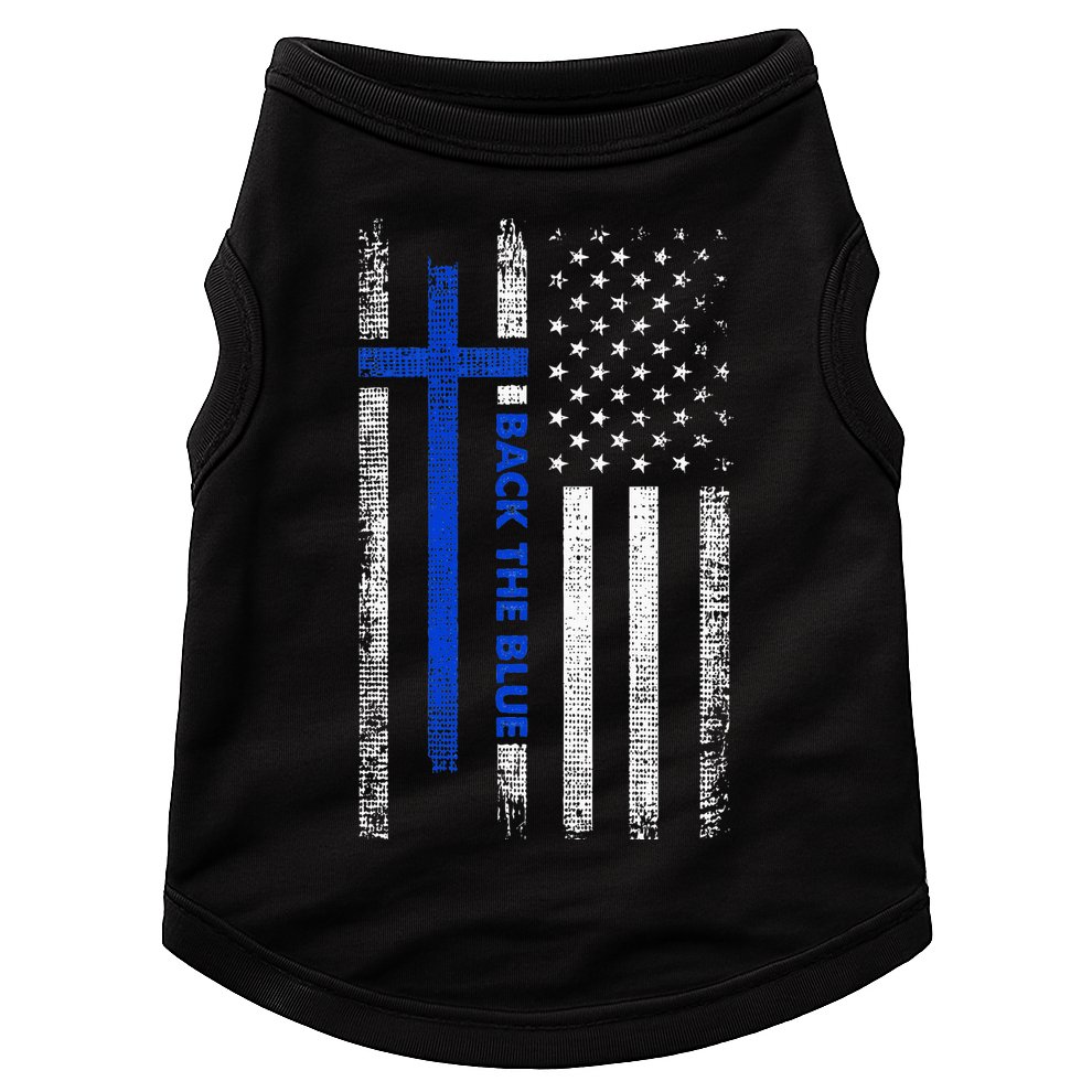 Back The Blue Jesus Faith Cross Police Thin Blue Line Flag Doggie Tank