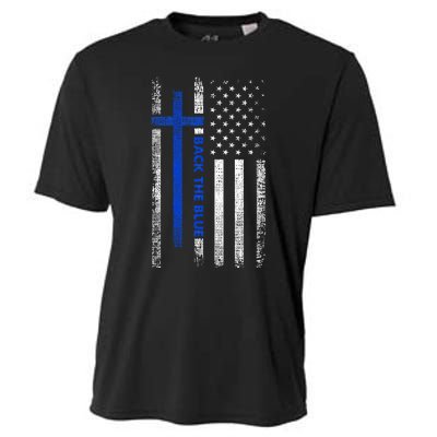 Back The Blue Jesus Faith Cross Police Thin Blue Line Flag Cooling Performance Crew T-Shirt