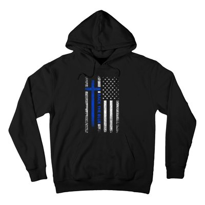 Back The Blue Jesus Faith Cross Police Thin Blue Line Flag Hoodie