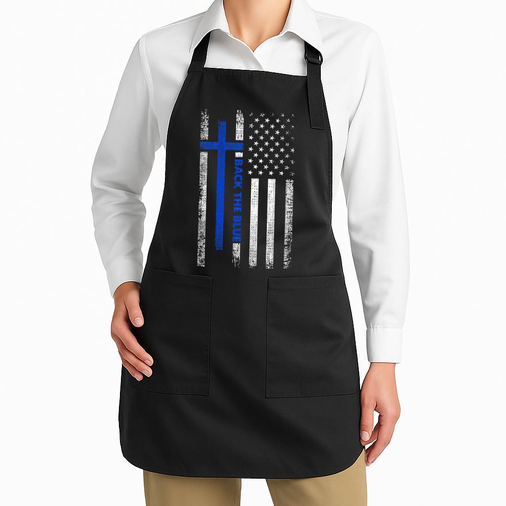 Back The Blue Jesus Faith Cross Police Thin Blue Line Flag Apron