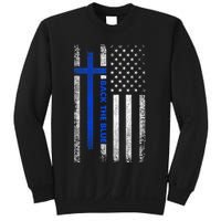 Back The Blue Jesus Faith Cross Police Thin Blue Line Flag Sweatshirt