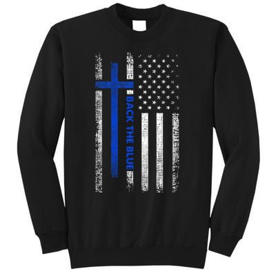 Back The Blue Jesus Faith Cross Police Thin Blue Line Flag Sweatshirt