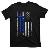 Back The Blue Jesus Faith Cross Police Thin Blue Line Flag T-Shirt