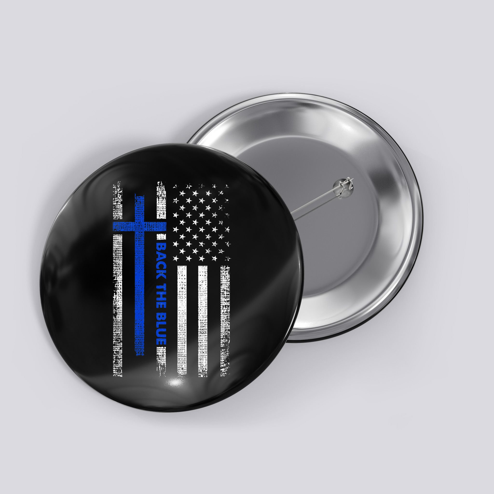 Back The Blue Jesus Faith Cross Police Thin Blue Line Flag Button