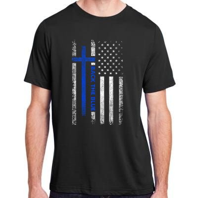 Back The Blue Jesus Faith Cross Police Thin Blue Line Flag Adult ChromaSoft Performance T-Shirt