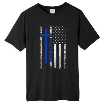 Back The Blue Jesus Faith Cross Police Thin Blue Line Flag Tall Fusion ChromaSoft Performance T-Shirt