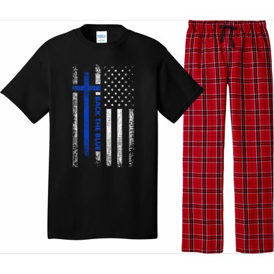 Back The Blue Jesus Faith Cross Police Thin Blue Line Flag Pajama Set