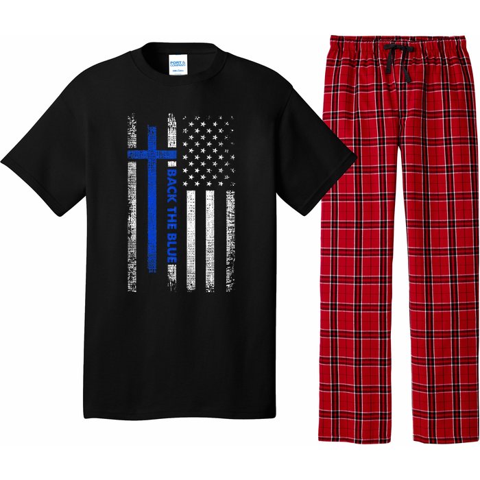 Back The Blue Jesus Faith Cross Police Thin Blue Line Flag Pajama Set