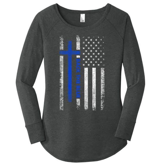 Back The Blue Jesus Faith Cross Police Thin Blue Line Flag Women's Perfect Tri Tunic Long Sleeve Shirt