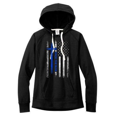 Back The Blue Jesus Faith Cross Police Thin Blue Line Flag Women's Fleece Hoodie