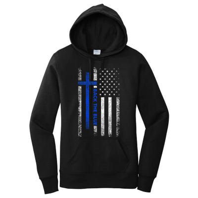 Back The Blue Jesus Faith Cross Police Thin Blue Line Flag Women's Pullover Hoodie