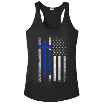 Back The Blue Jesus Faith Cross Police Thin Blue Line Flag Ladies PosiCharge Competitor Racerback Tank