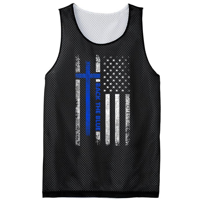 Back The Blue Jesus Faith Cross Police Thin Blue Line Flag Mesh Reversible Basketball Jersey Tank