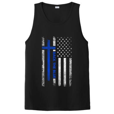 Back The Blue Jesus Faith Cross Police Thin Blue Line Flag PosiCharge Competitor Tank
