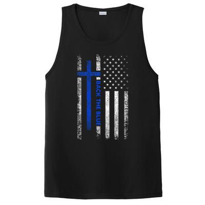 Back The Blue Jesus Faith Cross Police Thin Blue Line Flag PosiCharge Competitor Tank