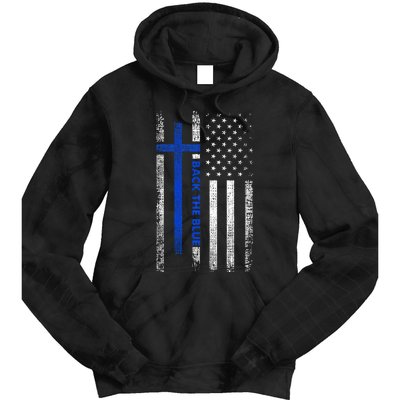 Back The Blue Jesus Faith Cross Police Thin Blue Line Flag Tie Dye Hoodie