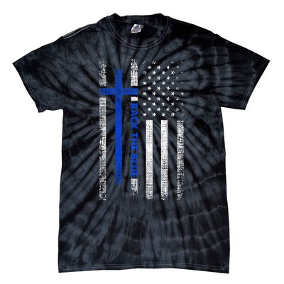 Back The Blue Jesus Faith Cross Police Thin Blue Line Flag Tie-Dye T-Shirt