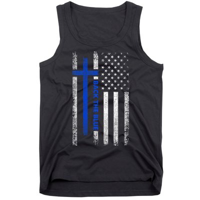 Back The Blue Jesus Faith Cross Police Thin Blue Line Flag Tank Top