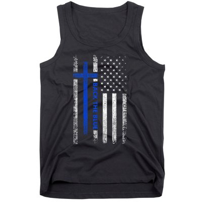 Back The Blue Jesus Faith Cross Police Thin Blue Line Flag Tank Top