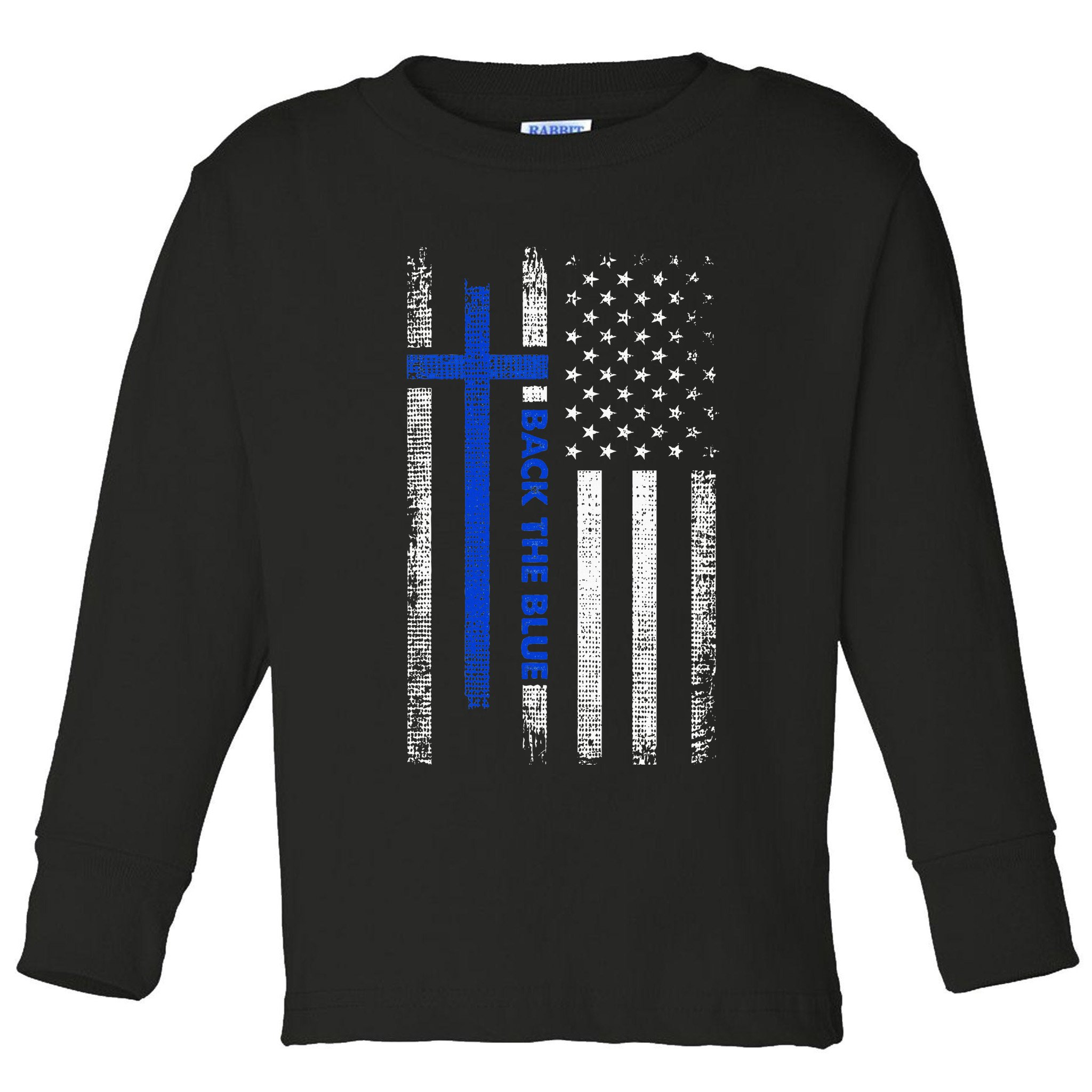 Back The Blue Jesus Faith Cross Police Thin Blue Line Flag Toddler Long Sleeve Shirt