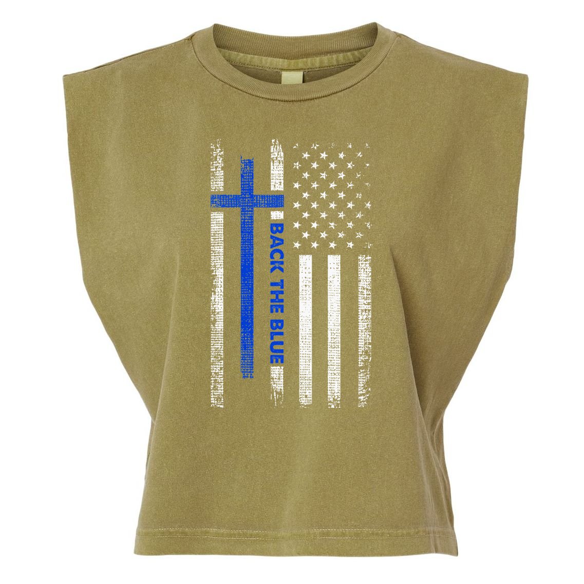 Back The Blue Jesus Faith Cross Police Thin Blue Line Flag Garment-Dyed Women's Muscle Tee