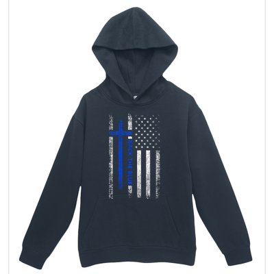 Back The Blue Jesus Faith Cross Police Thin Blue Line Flag Urban Pullover Hoodie