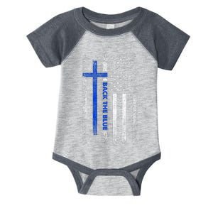 Back The Blue Jesus Faith Cross Police Thin Blue Line Flag Infant Baby Jersey Bodysuit