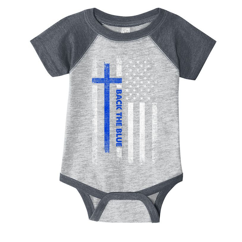 Back The Blue Jesus Faith Cross Police Thin Blue Line Flag Infant Baby Jersey Bodysuit