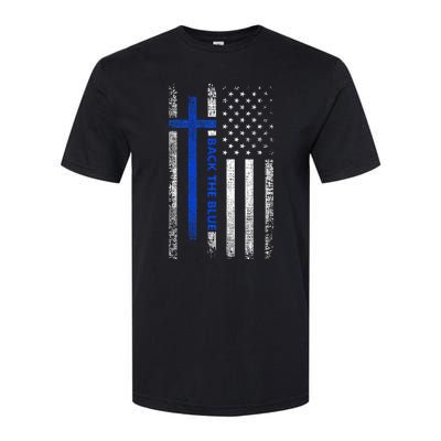 Back The Blue Jesus Faith Cross Police Thin Blue Line Flag Softstyle CVC T-Shirt