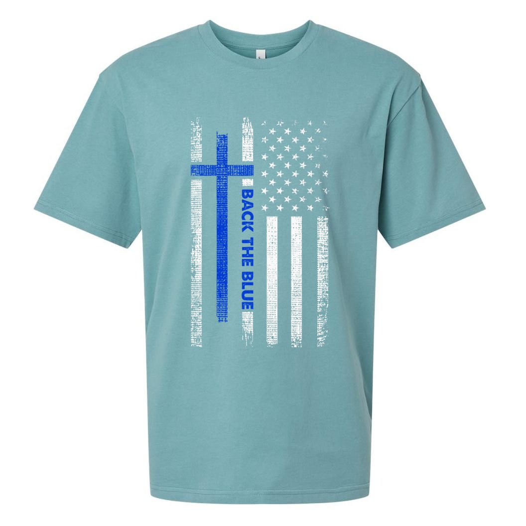 Back The Blue Jesus Faith Cross Police Thin Blue Line Flag Sueded Cloud Jersey T-Shirt