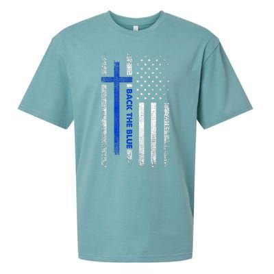 Back The Blue Jesus Faith Cross Police Thin Blue Line Flag Sueded Cloud Jersey T-Shirt