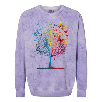 Butterfly Tree Beautiful Women Men Graphic Colorblast Crewneck Sweatshirt