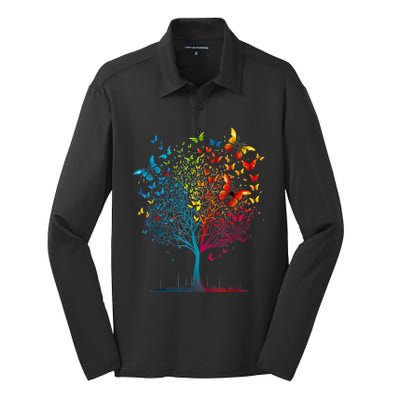 Butterfly Tree Beautiful Women Men Graphic Silk Touch Performance Long Sleeve Polo