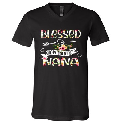 Blessed To Be Called Nana Floral Funny Grandma Mothers Day V-Neck T-Shirt