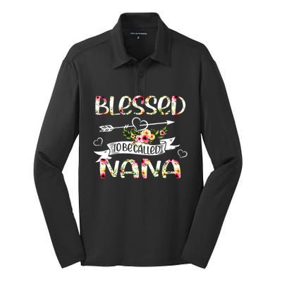 Blessed To Be Called Nana Floral Funny Grandma Mothers Day Silk Touch Performance Long Sleeve Polo