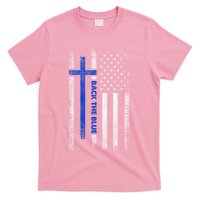 Back The Blue Jesus Faith Cross Police Thin Blue Line Flag T-Shirt