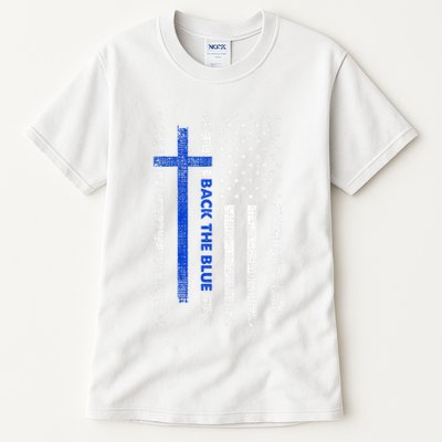 Back The Blue Jesus Faith Cross Police Thin Blue Line Flag Tall T-Shirt