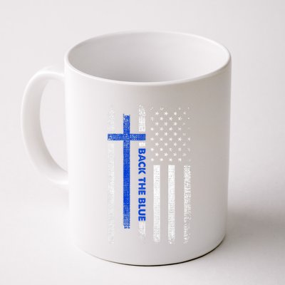 Back The Blue Jesus Faith Cross Police Thin Blue Line Flag Mug