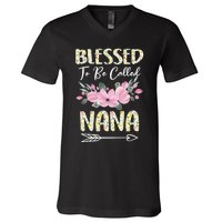 Blessed To Be Called Nana Floral Grandmother Gift MotherS Day V-Neck T-Shirt