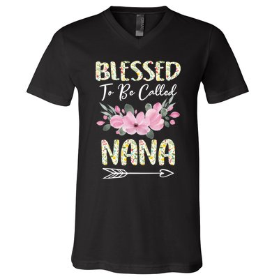 Blessed To Be Called Nana Floral Grandmother Gift MotherS Day V-Neck T-Shirt