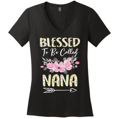 Blessed To Be Called Nana Floral Grandmother Gift MotherS Day Women's V-Neck T-Shirt